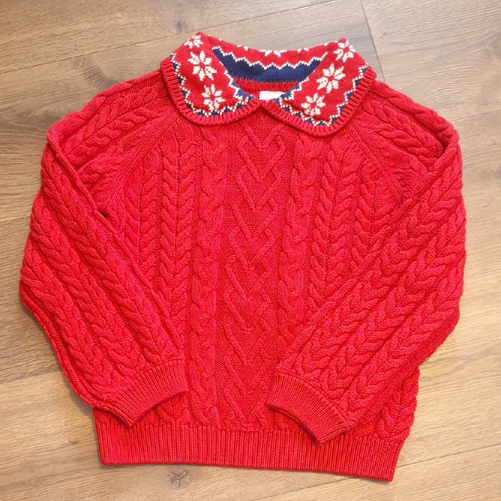 Hanna Andersson Red Sweater with Snowflake Collar